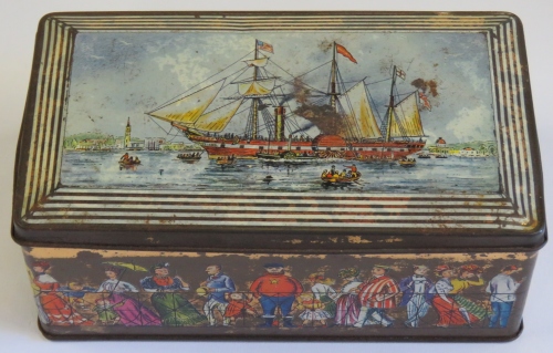 Vintage Bakers cookie tin with ships theme