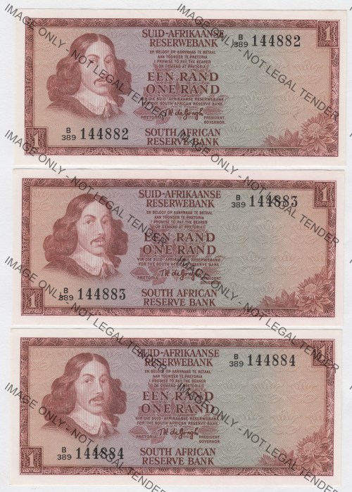 TW de Jongh 3rd issue 1975 - lot of 6 UNC R1 notes - consecutive numbers