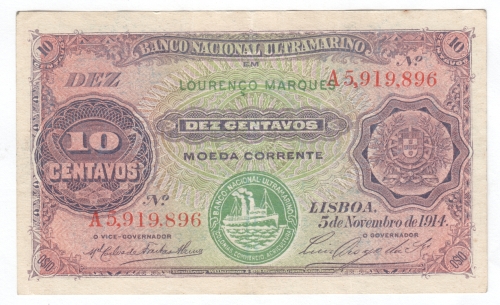 Mozambique 1914 issue 10 Centavos - XF
