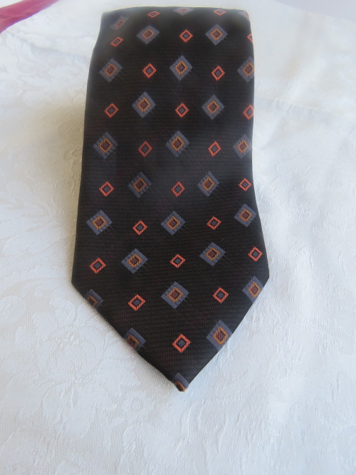 Ties - Men`s necktie in brownish colour with little blocks in crimson ...