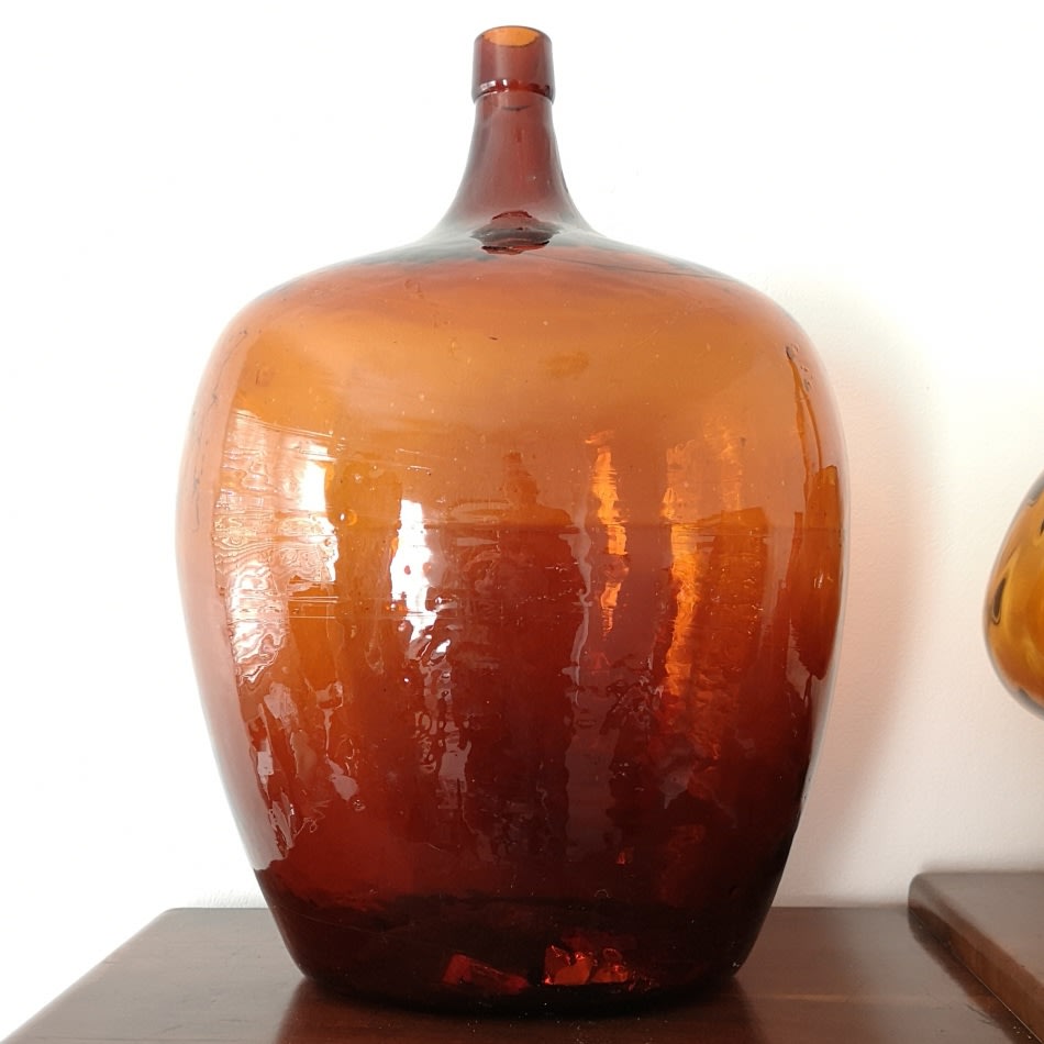 Gorgeous Large Amber Brown Demijohn Bottle