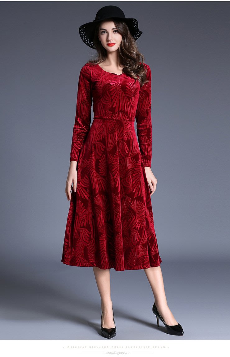 Red velvet midi dress