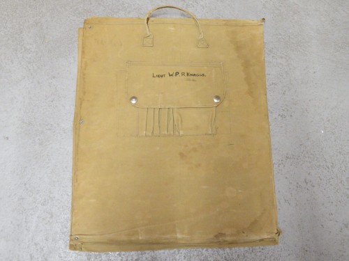 WW2 Military map case bag with wooden board inside - Belonged to Lieutenant WPR knaggs - Damaged