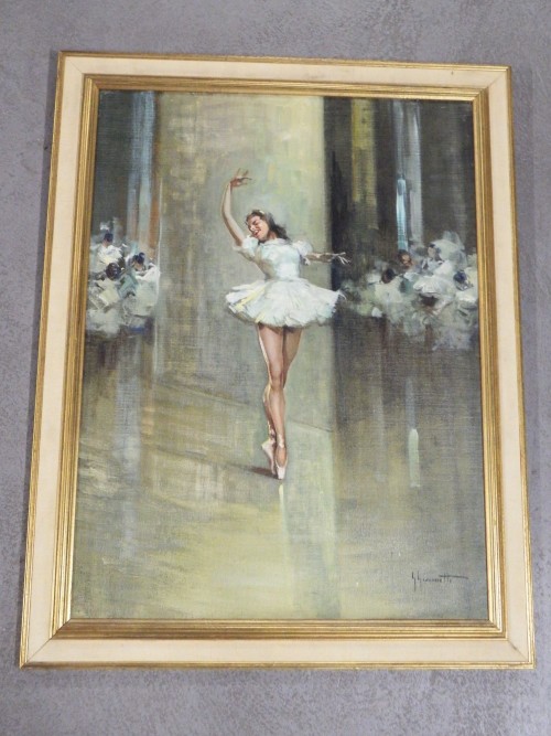 Ballerina oil painting on board by G Giovanetti - Art size: 58cm x 78.5cm, Frame: 72cm x 92cm