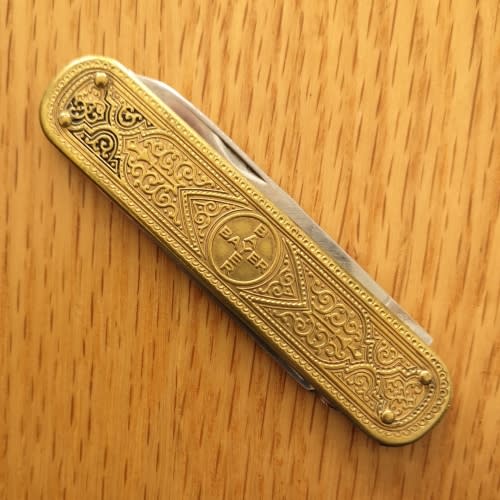Julius Bierhof Solingen - Brass Pocket Knife - Rostfrei Germany - Bayer 1950's
