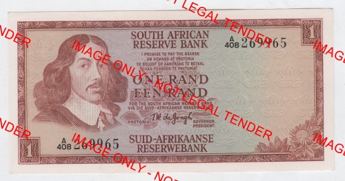 First issue 1967 One Rand - Eng over Afr - Uncirculated - Springbok watermark