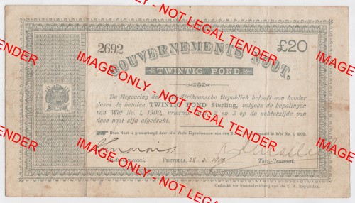 ZAR 1900 Gouvernements Noot - 20 Pounds - Excellent with some folds - but very good quality paper