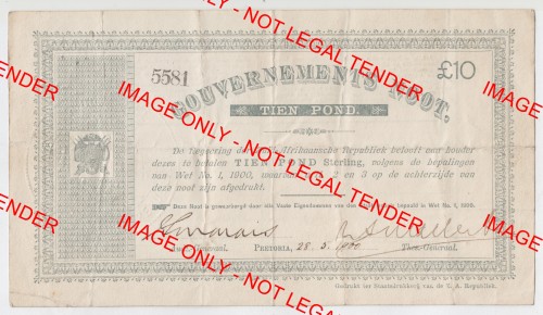 ZAR 1900 Pretoria Ten Pounds Gouvernements Noot - Variety A