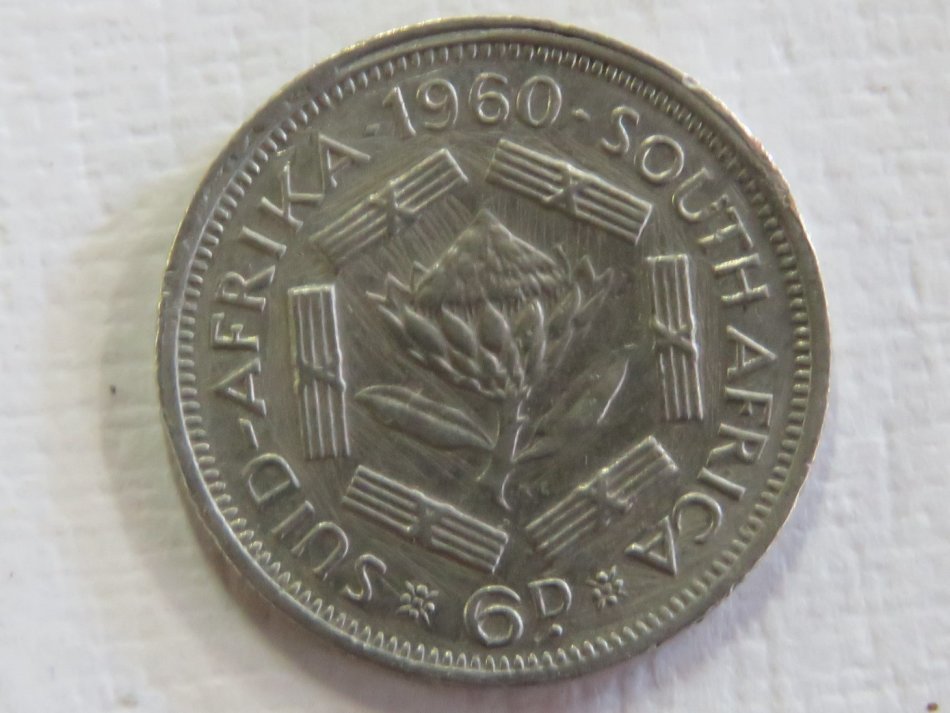 1960 SA Union sixpence - Double struck error