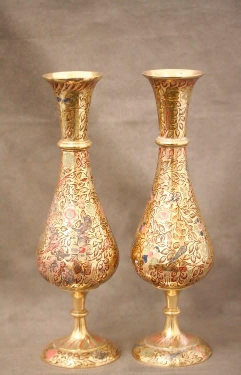 Brass A Beautiful Vintage Pair Of Solid Brass Decorative Vases