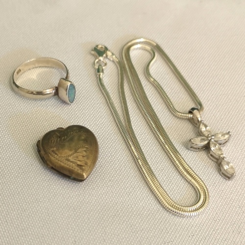 Collection: Sterling Silver Neclace, Sterling Ring, Rolled Gold Heart Shaped Locket