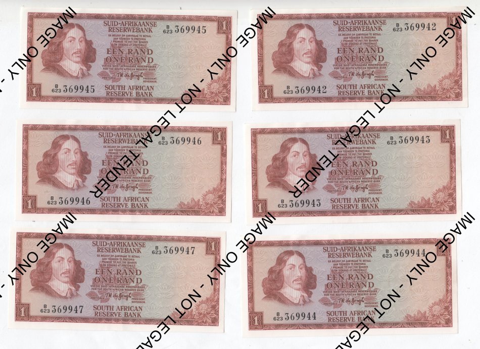 TW de Jongh 1975 lot of 9 R banknotes with consecutive numbers - Some creases