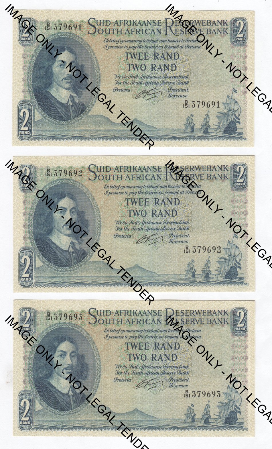 Lot of 10 Rissik R2 notes 1962 with consecutive numbers - One note with gum residue