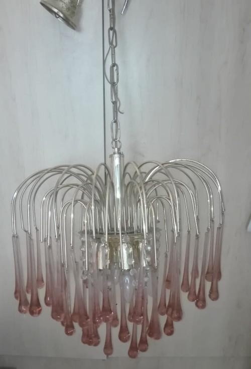 Vintage Murano Style Amber Glass Teardrop Chandelier