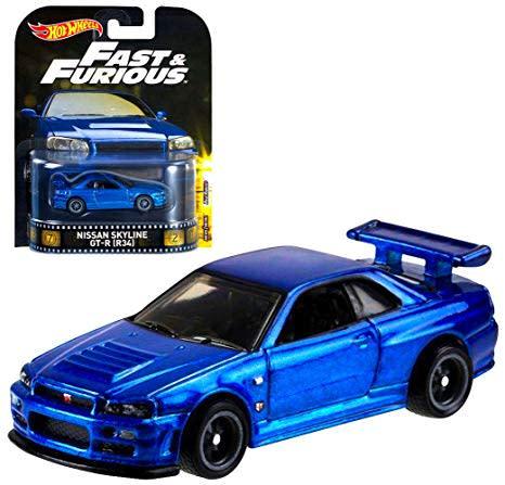 Blue Fast Furious Retro Entertainment R34 Hot Wheels Nissan Skyline Gt R Toys Hobbies Diecast Toy Vehicles