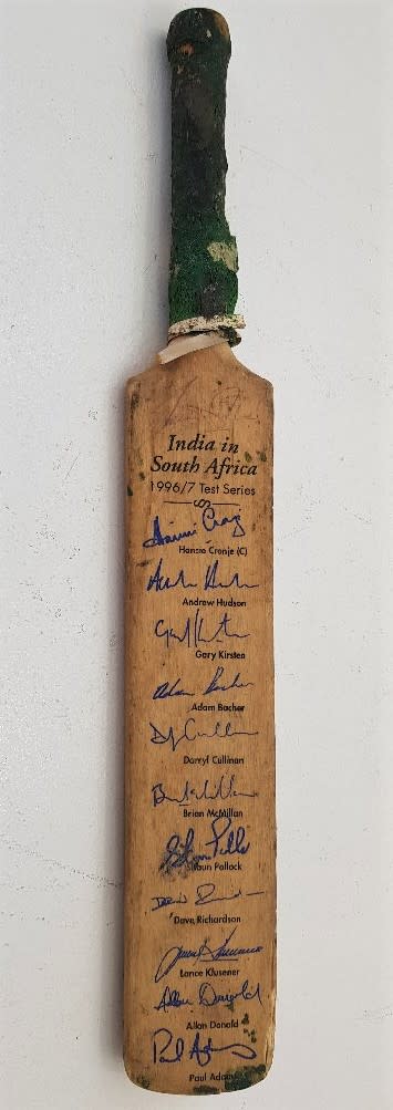 Autographed India In South Africa 1996/7 Test Series Miniature Souvenir Cricket Bat 