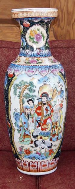 Oriental Porcelain Hand Painted Antique Chinese Vase With Raised