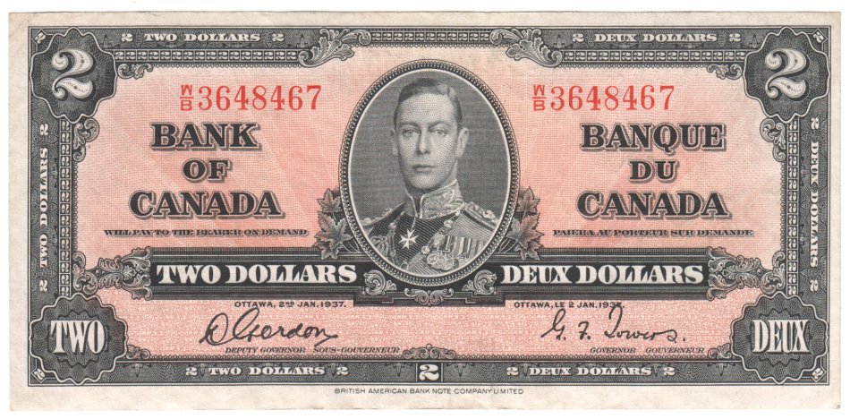 Canada 1937 Two dollars Gordon Towers XF+