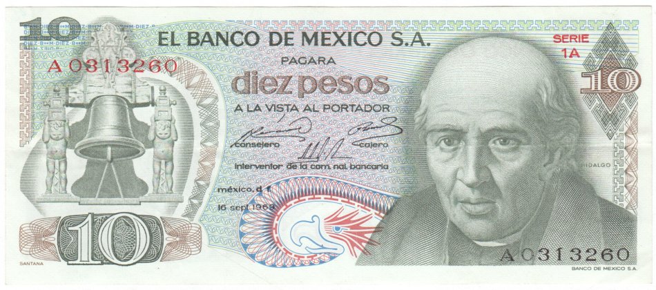 Mexico 16-1969 UNCIRCULATED 10 Pesos
