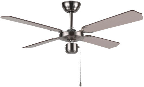 Ceiling Fan Satin Chrome And Steel No Light 54w Copper Coil Reversible Motor 4 Mdf Blades 42