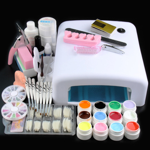 UV GEL NAIL KIT WITH 36W LAMP WHITE + 6 COLOR GEL SET