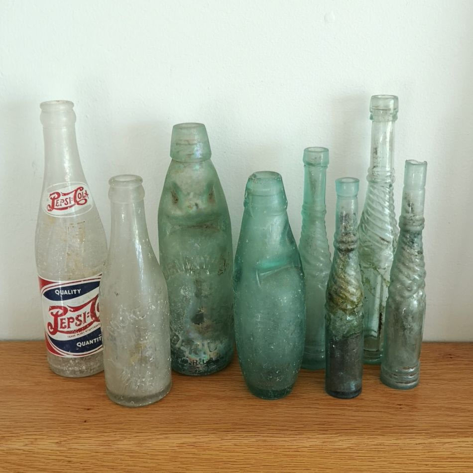 Soda Bottles + Assorted Vintage Bottles - JOB LOT of 8 Bottles - pepsi