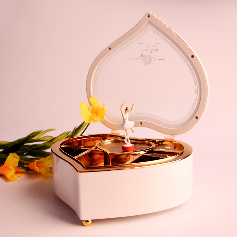 Romantic Heart Shape Dancing Ballerina Mechanical Musical Jewelry Box Creative Gift