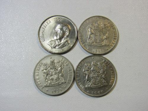 Fifty Cent - Vintage lot of 4 South African 50c Coins, incl. 1968, 1975 ...