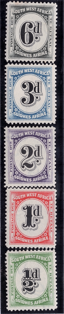 SOUTH WEST AFRICA 1931 POSTAGE DUE SET OF 5 LIGHTLY MOUNTED MINT