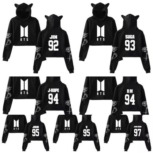 Sweats & Hoodies BTS Member Name Cat Ears Hoodie Crop