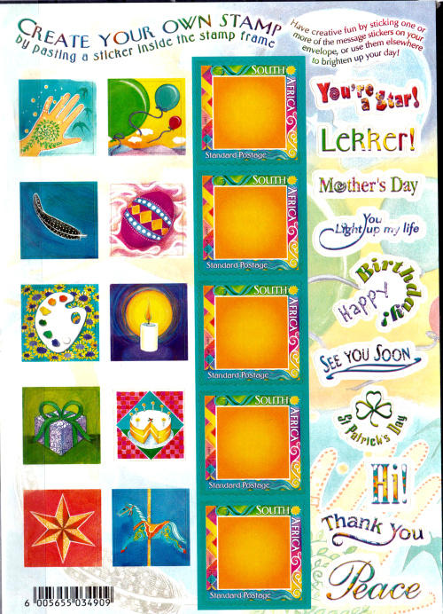 Republic of South Africa - RSA 2001, 1 Oct, Create your own stamp, full sheet, mint, CV R 220.00 ...