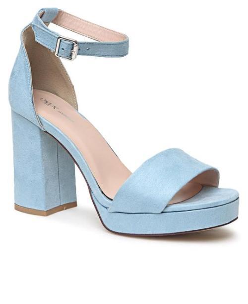 blue lace up block heels