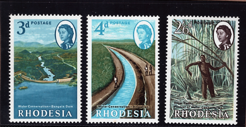 RHODESIA 1965 WATER CONSERVATION SET OF 3 VERY FINE LIGHTLY MOUNTED MINT. SACC 111-113