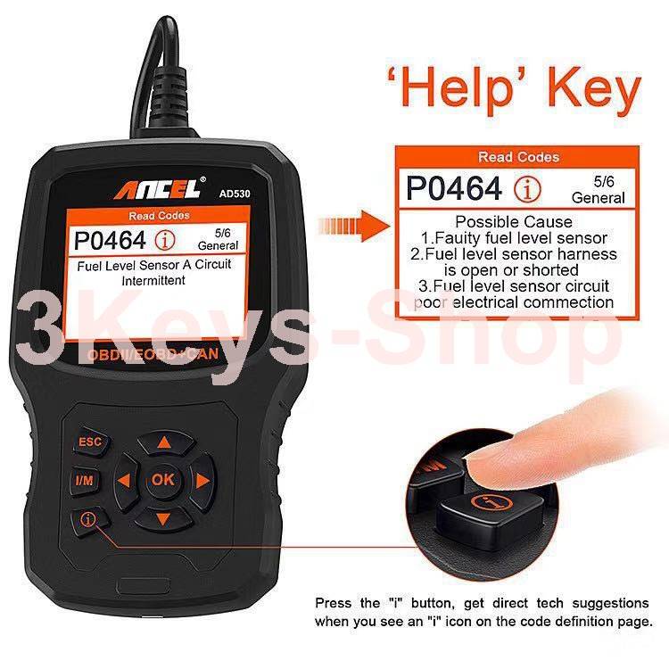 Scanners - ANCEL AD530 Vehicle OBD2 Scanner Car Code Reader Diagnostic