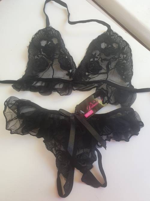 Bras & Bra Sets Black Bra and Crotchless panty Set Small was sold for