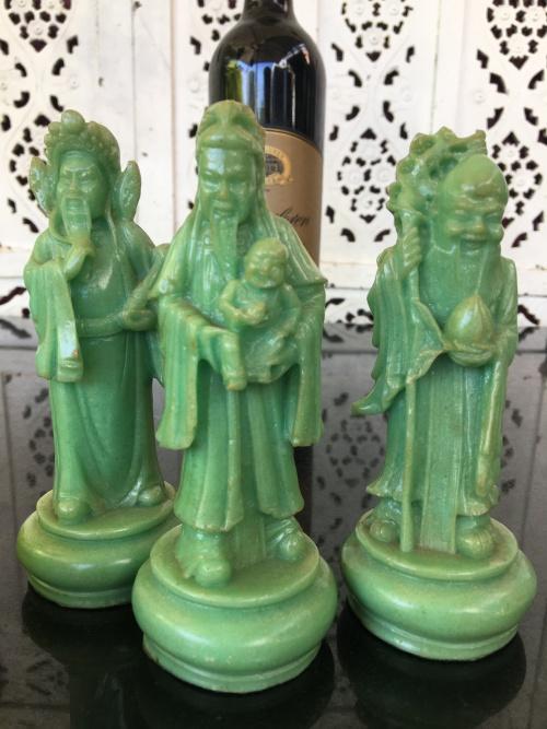 Oriental - Lot Vintage Carved Jade Polymer Figurines Fuk, Luk, Shu of